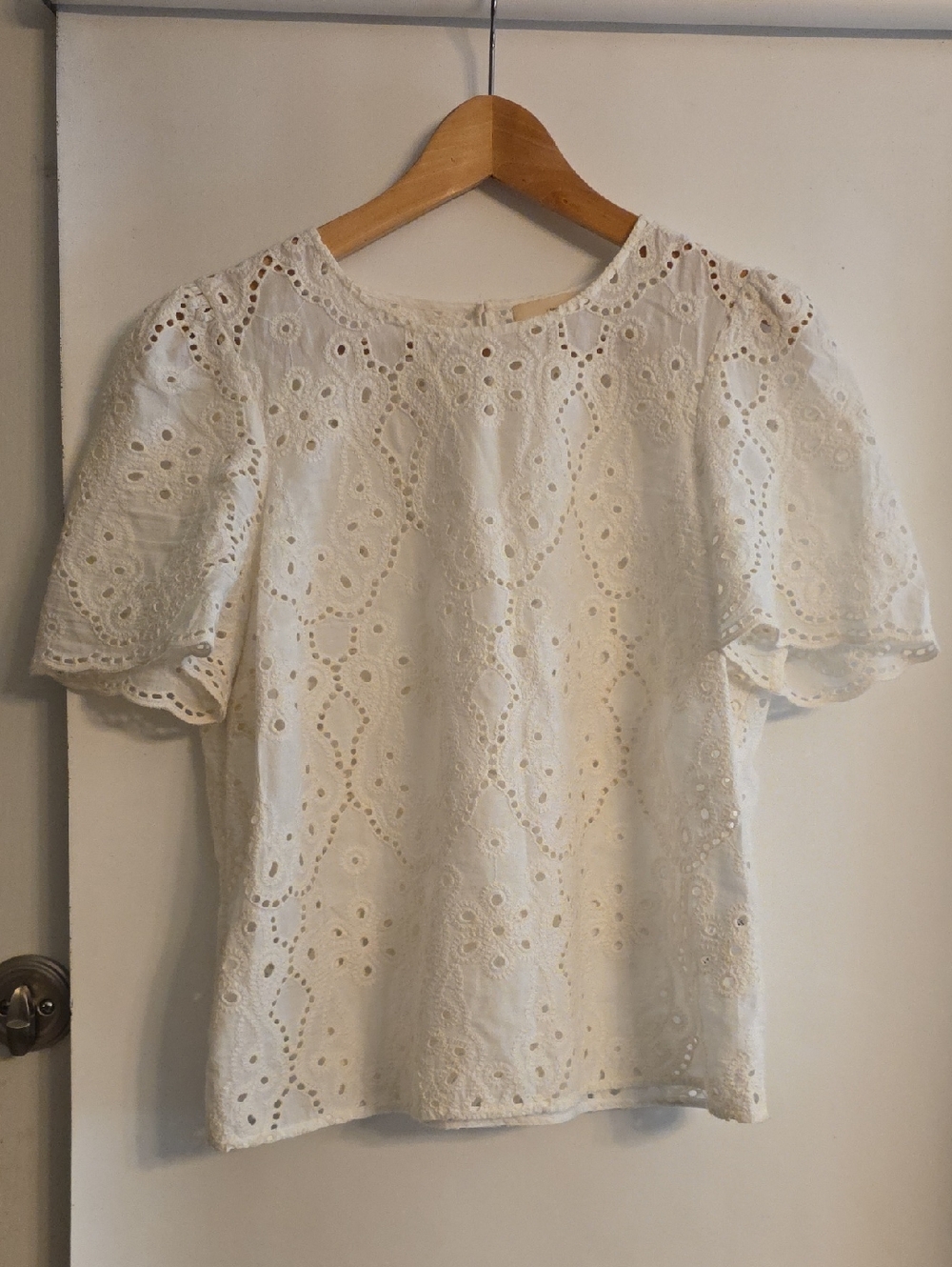 Sezane Ecru Annabelle Cotton Eyelet Short-Sleeve Blouse